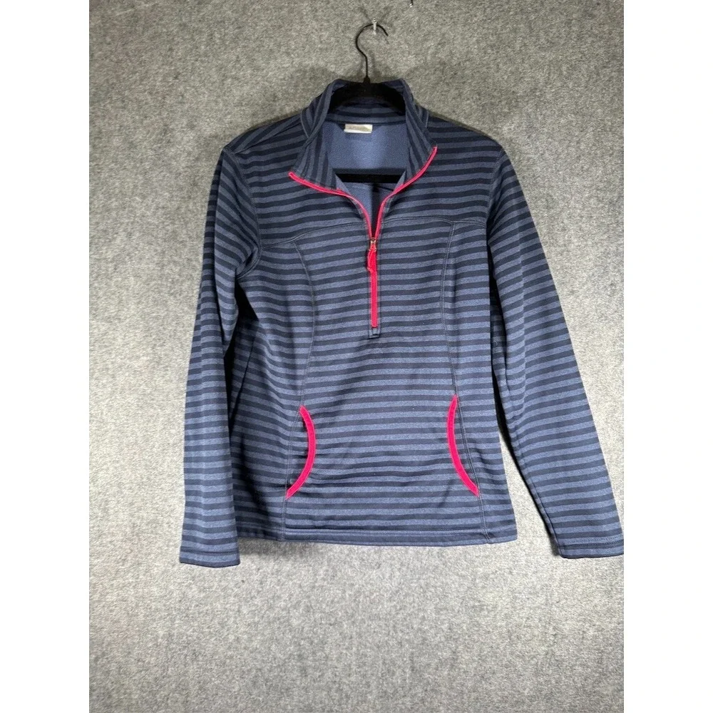 Columbia Womens Navy Blue Striped 1/4 Zip Fleece Pullover‎ Jacket Small outdoors